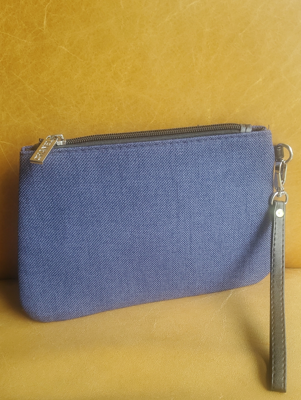 Chanel Cosmetic Bag Wristlet Pochette Pouch Demim Canvas